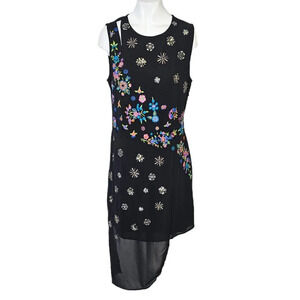 Desigual Womens Embroidered  Beaded Ayssemetrical Front Dress Size 38 US Small